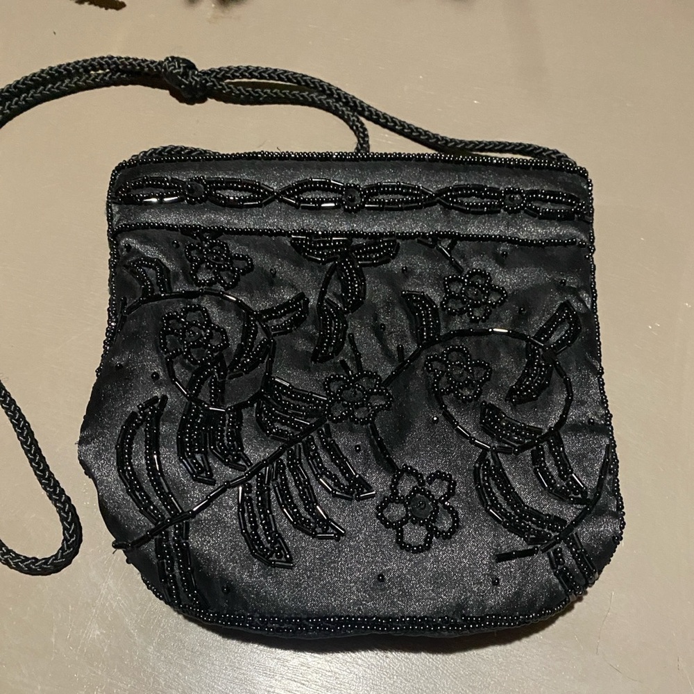 Black Floral Beaded Evening/Shoulder Bag